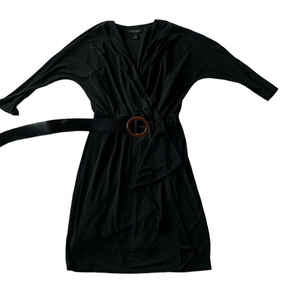 WHBM womens black dress faux wrap size 2 dark fairy goth office minimalist